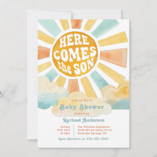 Invitation Rétro Voici venir le fils Baby Shower ensoleillé