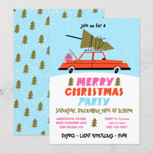 Invitation Retro Voiture et fête de Noël Arbre