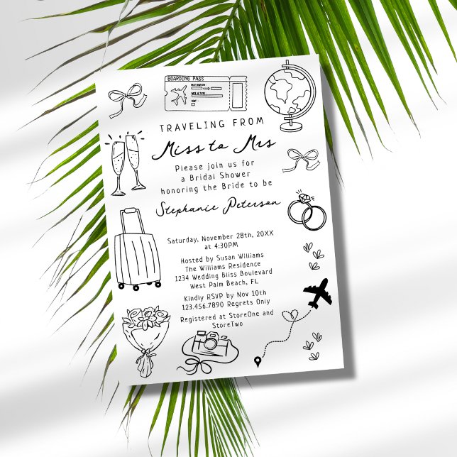 Invitation Retro Voyage de Mlle à Mme Fête des mariées (Créateur téléchargé)