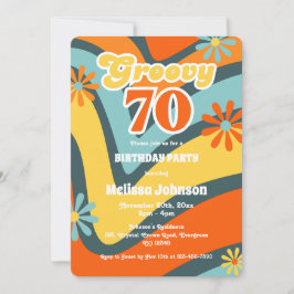 Invitation Retro Wave Daisies Super 70e anniversaire vert