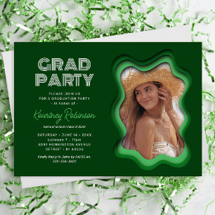 Invitation Retro Wave Green Photo Graduation Party