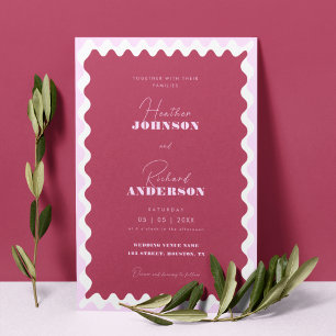 Invitation Retro Wave Magenta Pink Modern Script Bold Mariage