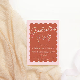 Invitation Retro Wave Terracotta & Blush Graduation Party Inv