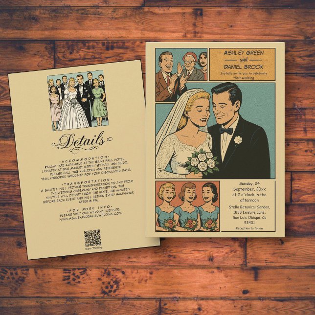 Invitation Retro Whimsical Romantic Bride Groom Comic Mariage (Créateur téléchargé)