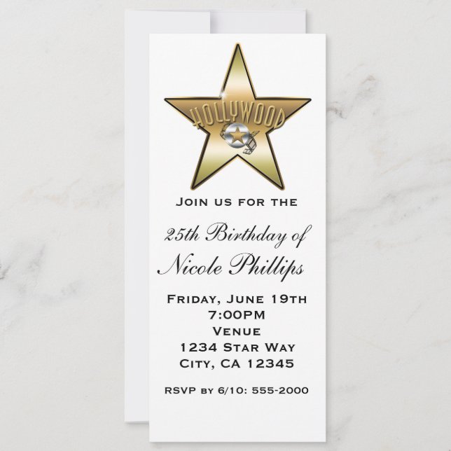 Invitation rétro White & Gold Hollywood Star (Devant)