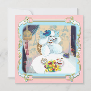Invitation Retro White Poodle Cupcake Tea Party