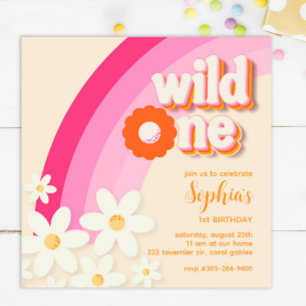 Invitation Retro Wild One Daisy Anniversaire rose
