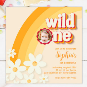 Invitation Retro Wild One Daisy Photo Anniversaire