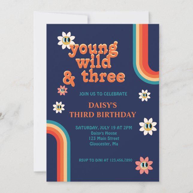 Invitation Retro Young Wild et trois Anniversaire (Devant)