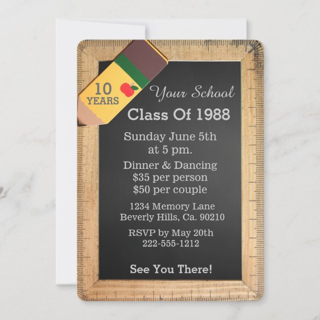 Invitation Retrouvailles de la classe Chalkboard de fournitur (Devant)
