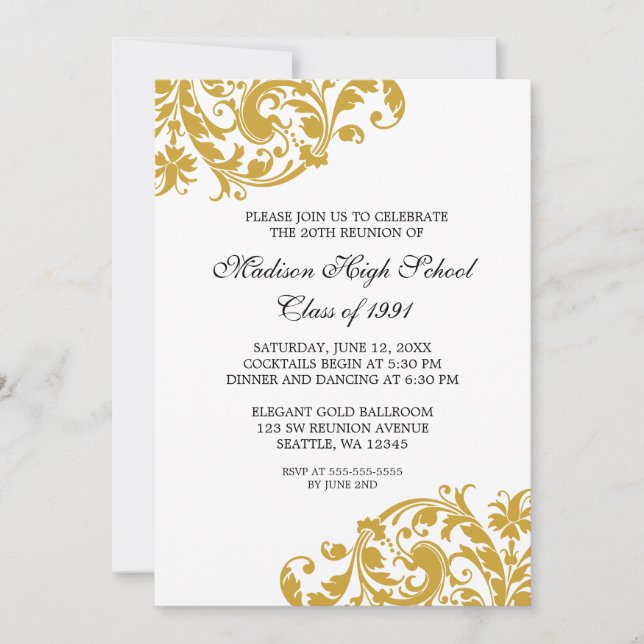 Invitation Retrouvailles de la classe Gold and Black Flourour (Devant)