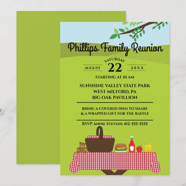 Invitation Retrouvailles Familiales À La Table De Pique-Nique (Devant / Derrière)