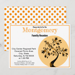 Invitation Retrouvailles familiales Art moderne Orange et Arb