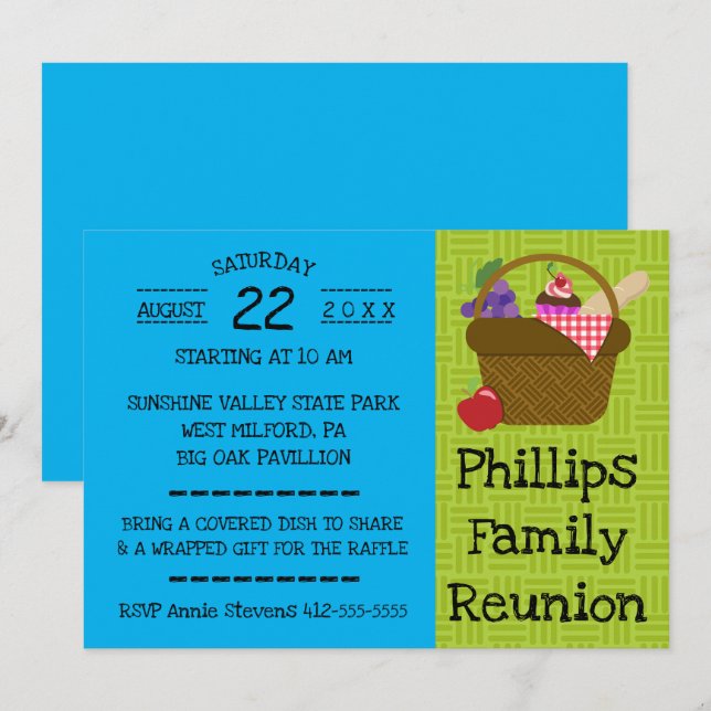 Invitation Retrouvailles familiales en panier de panier bleu  (Devant / Derrière)