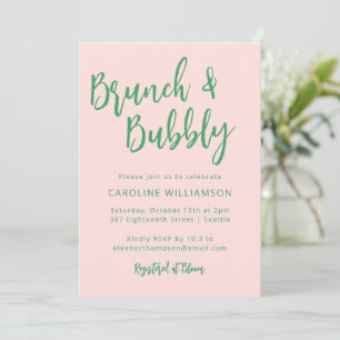 Invitation Réunion brunch bulles écriture moderne rose vert
