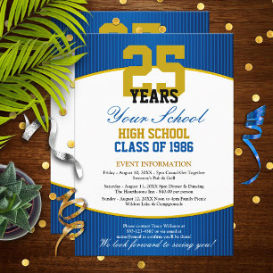 Invitation Réunion de classe Blue et Gold personnalisable