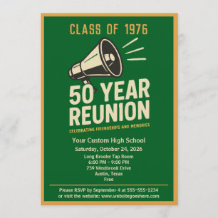 Invitation Réunion de classe de style Retro Pep Rally 50 ans