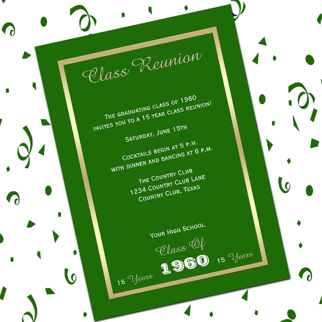 Invitation Réunion de classe n'importe quelle année verte (Créateur téléchargé)