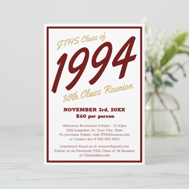 Invitation Reunion de classe secondaire simple personnalisée (Debout devant)