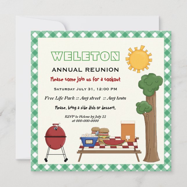Invitation Réunion de famille de cuisine barbecue, bordure ve (Devant)