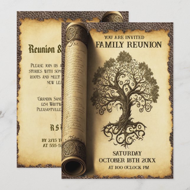Invitation Réunion de famille - Défilement de l'arbre de fami (Devant / Derrière)