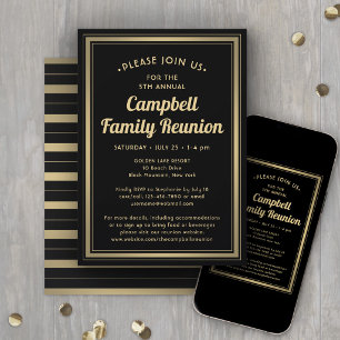 Invitation Réunion de famille Élégant noir et or bordé