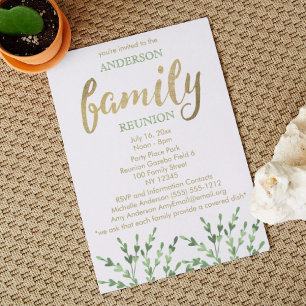 Invitation Réunion de famille Gold et Green Leaf