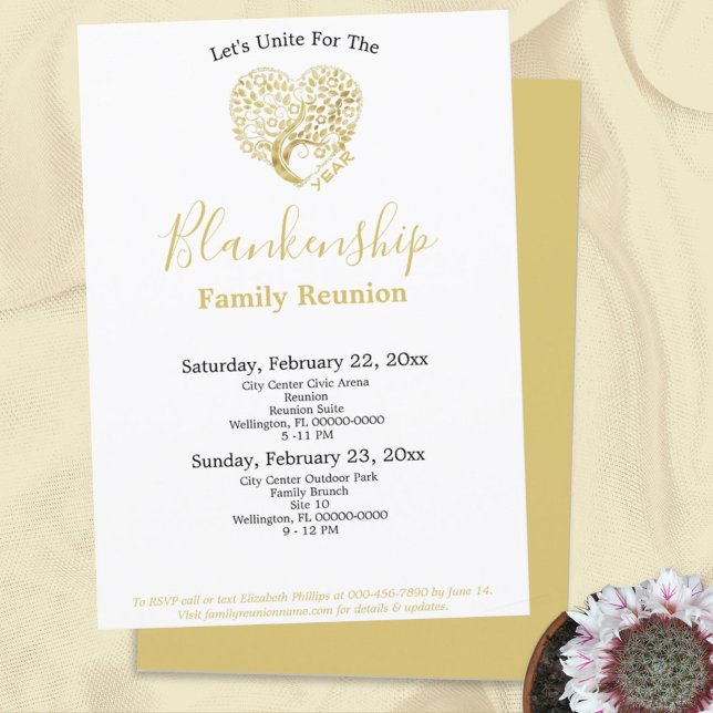 Invitation Réunion de famille Gold Heart Tree sur le Modèle b (Créateur téléchargé)