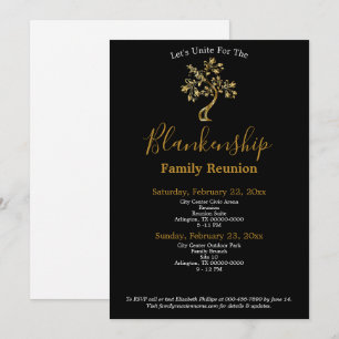 Invitation Réunion de famille Golden Tree noir et blanc sur 2