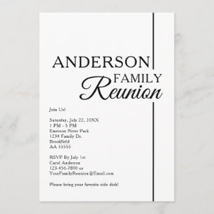 Invitation Réunion de famille moderne simple noir et blanc