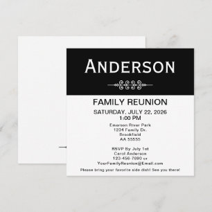 Invitation Réunion de famille noir et blanc carré simple
