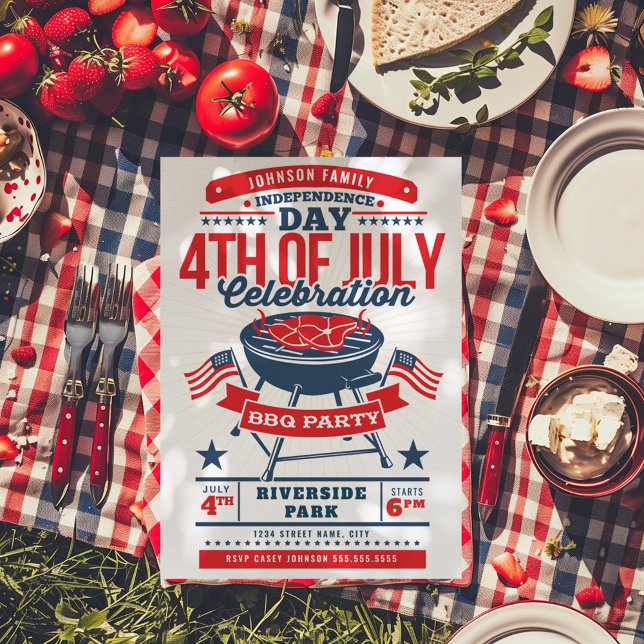 Invitation Réunion de la famille de grillades 4 juillet barbe (Créateur téléchargé)