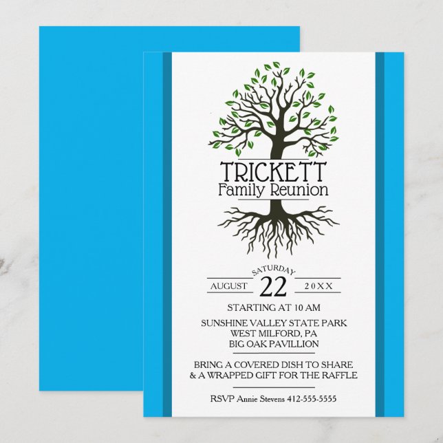Invitation Réunion de la famille des arbres Sky Blue (Devant / Derrière)