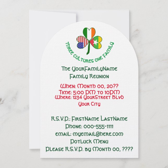 Invitation Réunion de la famille Shamrock irlandaise birmane (Devant)