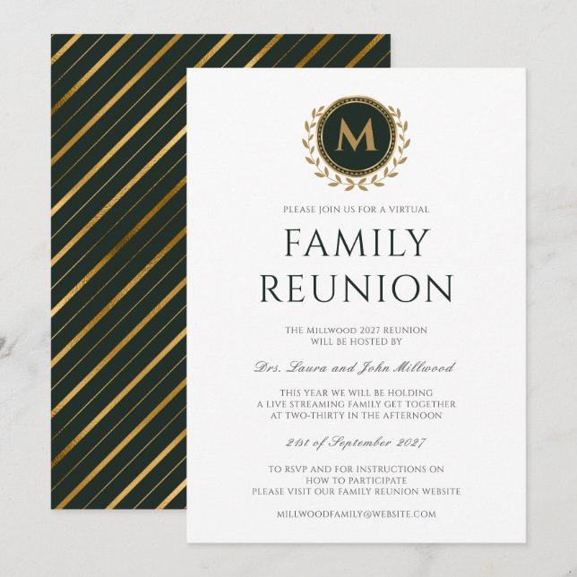 Invitation Réunion de la famille virtuelle Monogramme (Devant / Derrière)