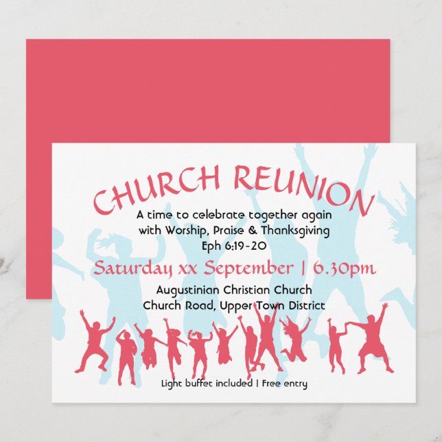 Invitation RÉUNION D'ÉGLISE Moderne Personnalisable Rose Prof (Devant / Derrière)