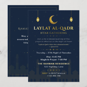 Invitation Réunion élégante de l'Iftar Laylat al-Qadr en bleu