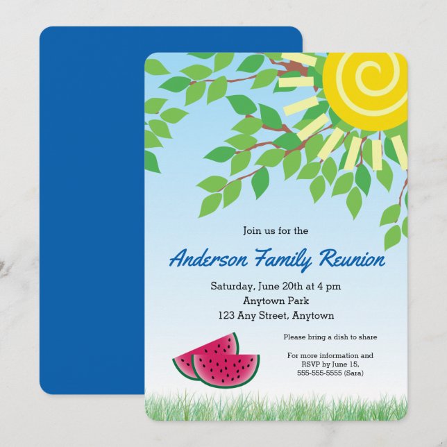 Invitation Réunion en famille avec Watermelon & Sun (Devant / Derrière)