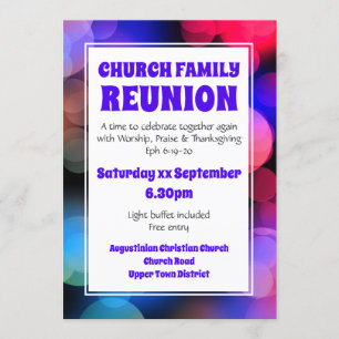 Invitation RÉUNION FAMILIALE DE L'ÉGLISE Customisée Purple Bo