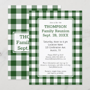 Invitation Reunion familiale Green White Buffalo Check Party