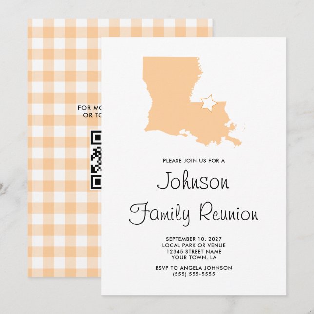 Invitation Réunion familiale Peach Louisiana (Devant / Derrière)