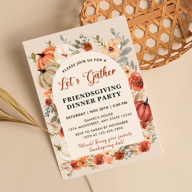 Invitation Réunion Florale de Friendsgiving avec des citrouil (Créateur téléchargé)