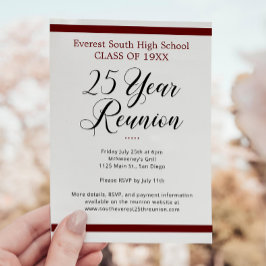 Invitation Réunion minimaliste de classe 25 ans rouge foncé e