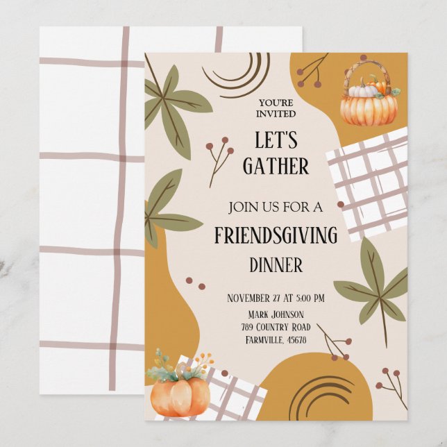 Invitation réunissons-nous pour un Potluck friendsgiving (Devant / Derrière)
