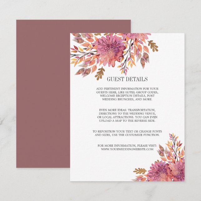 Invitation Rêve d'automne | Élégant détails du mariage (Devant / Derrière)