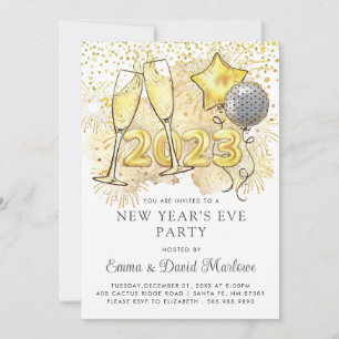 Invitation Réveillon 2023 Parties scintillant des Ballons Cha