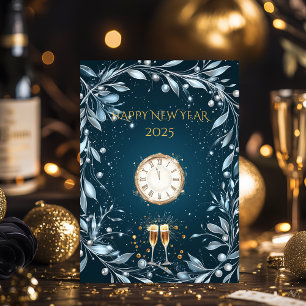 Invitation Réveillon du Nouvel An élégant avec minuit argent 