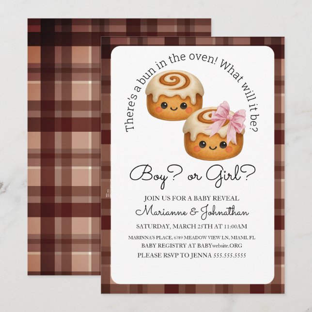 Invitation Révélation Bébé Fille Garçon avec un Petit Pain au (Devant / Derrière)