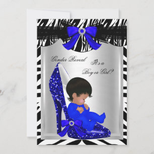 Invitation Révélation de genre Baby Shower Zèbre Bleu Baby Sh
