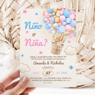 Invitation Révélation de genre ballon ours Niño ou Nina espag